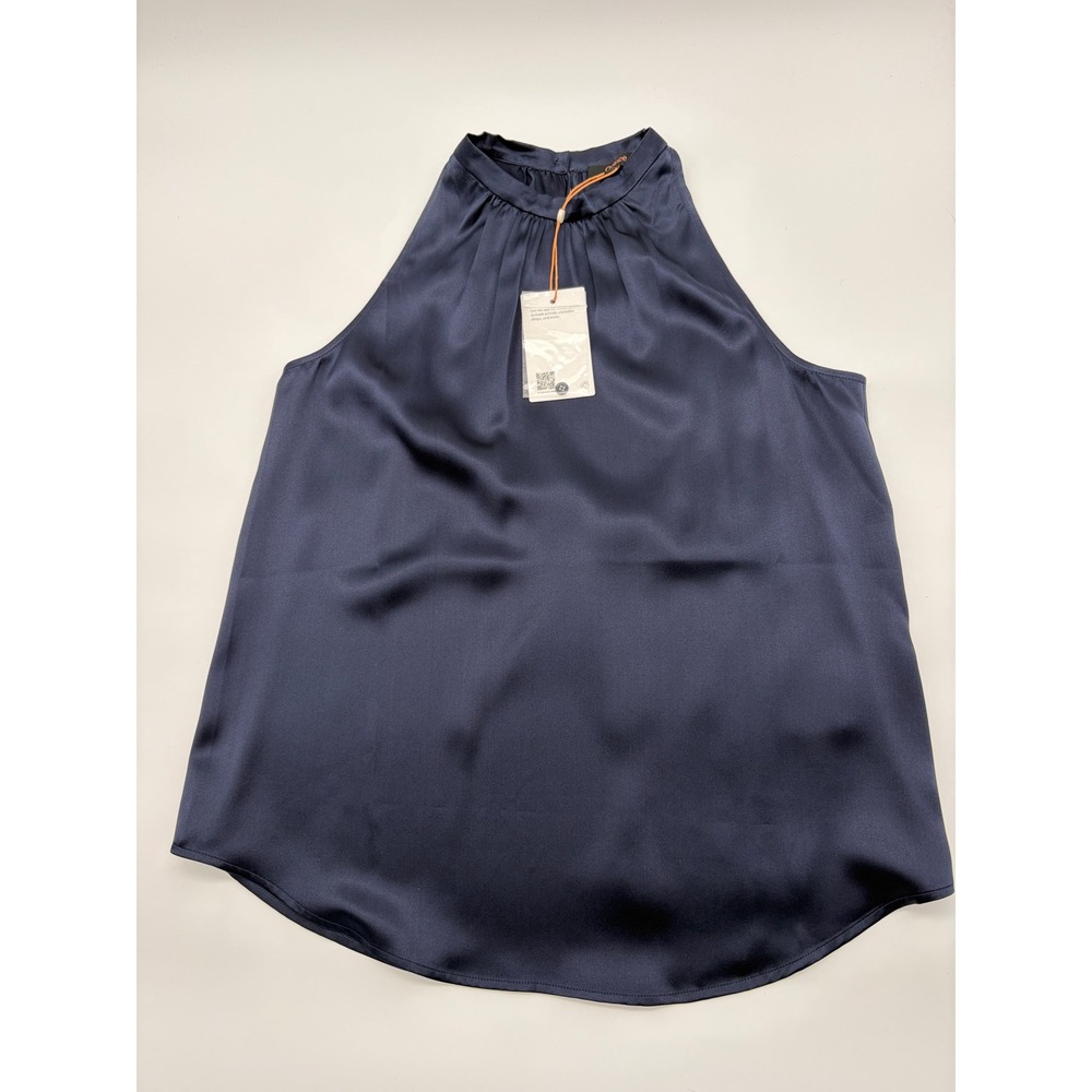 Quince Women Navy Blue 100% Washable Silk Halter Top Blouse XS LB32979-HEMOLT006